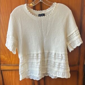GAP Cream Short Sleeve Knit Top with Eyelet Detail